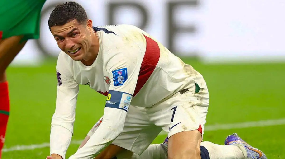 Cristiano Ronaldo llorando en el partido contra Marruecos