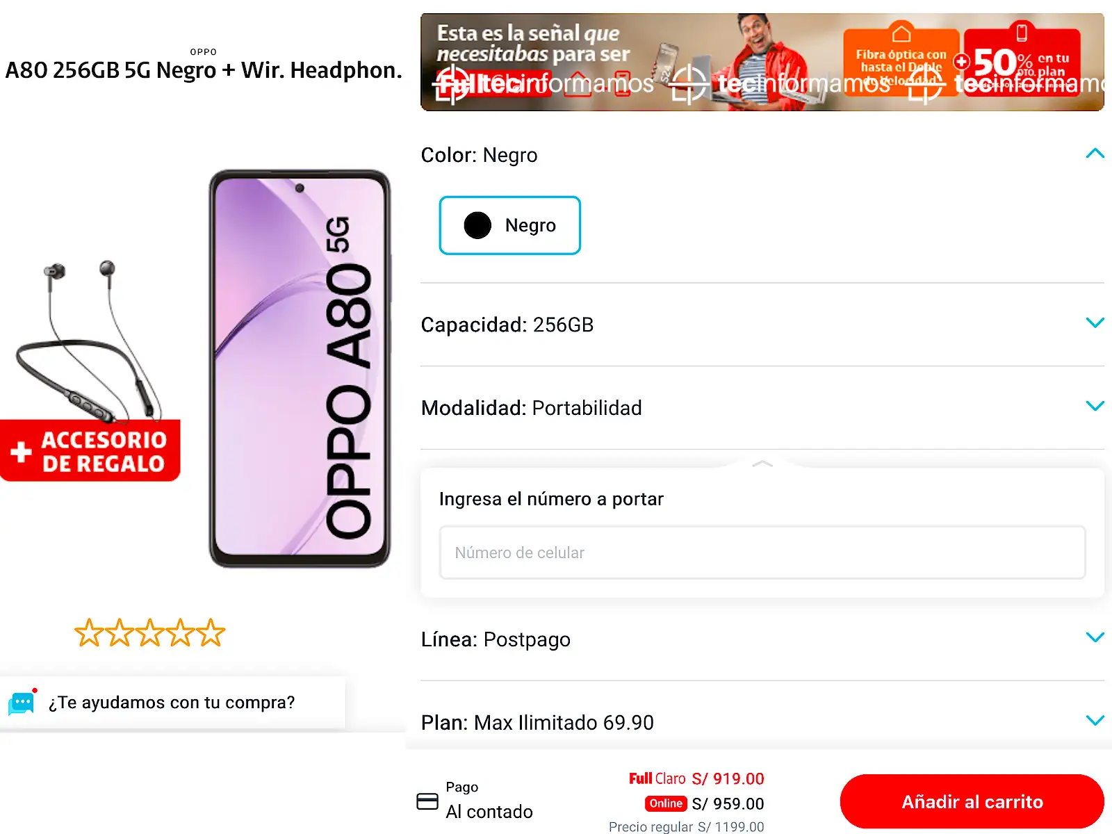 OPPO A80 precio en Claro