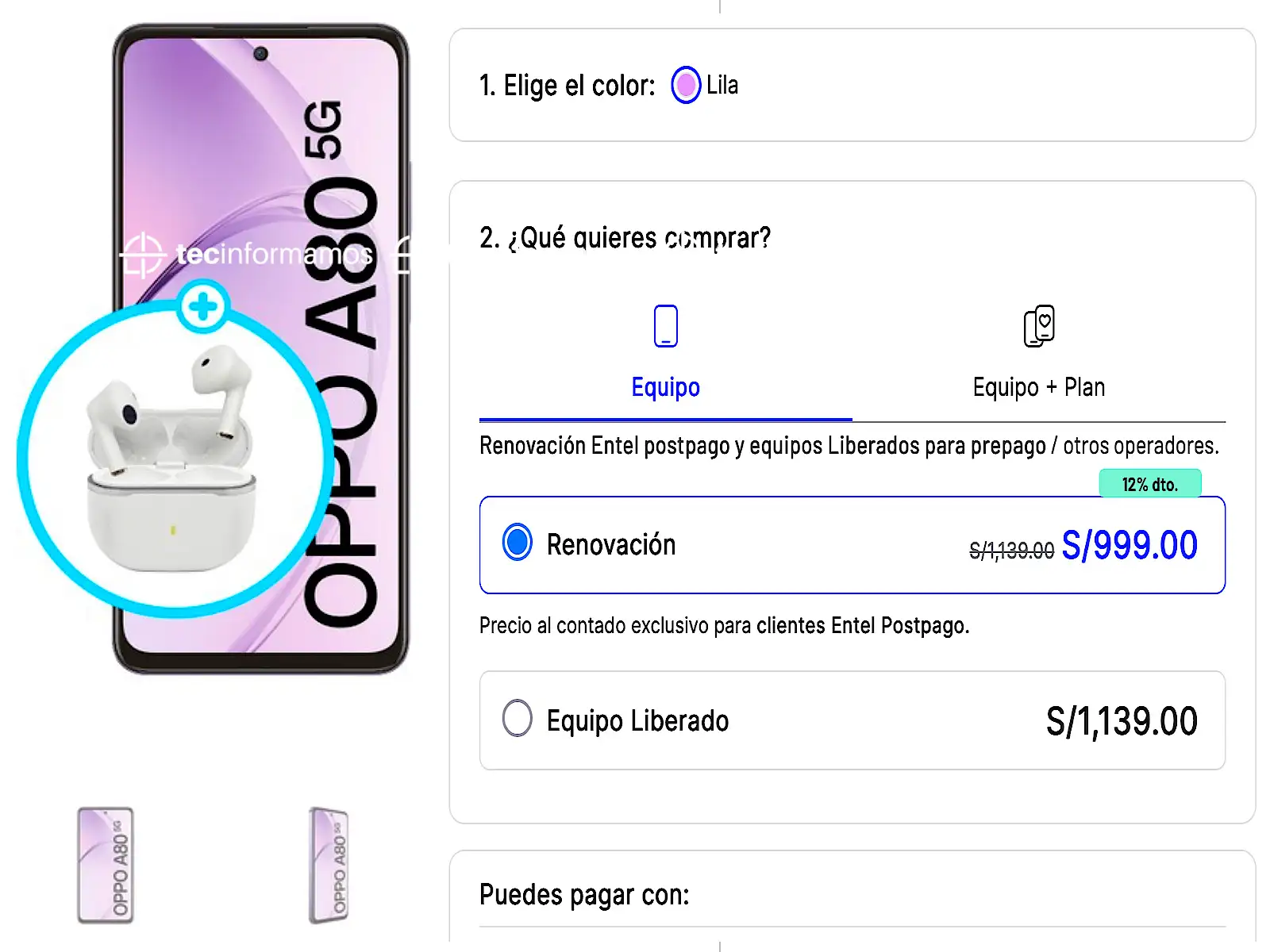 OPPO A80 precio en Entel