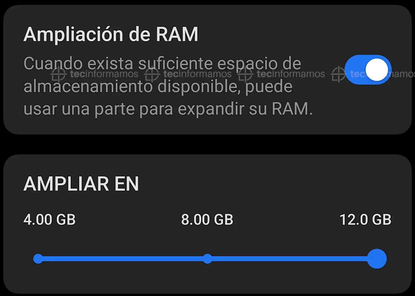 OPPO Reno12 F Ampliación de RAM