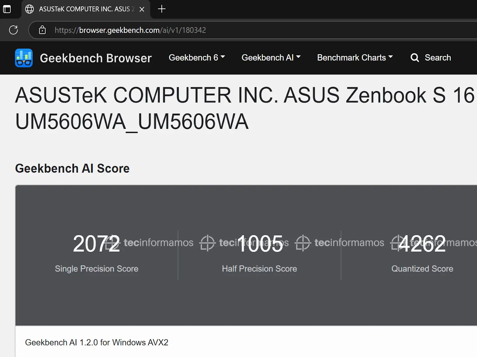 ASUS Zenbook S 16 Geekbench AI