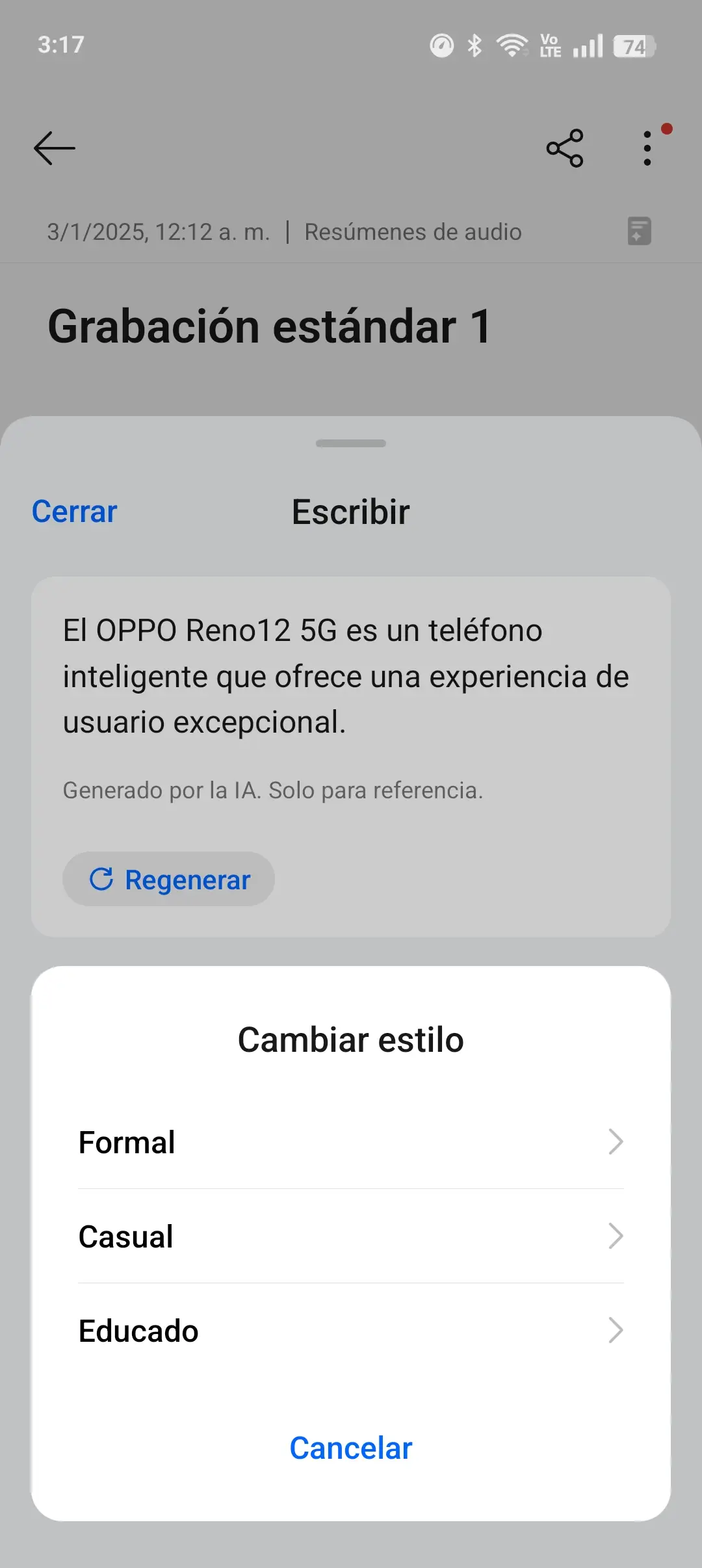 OPPO Reno12 5G - Escritura IA