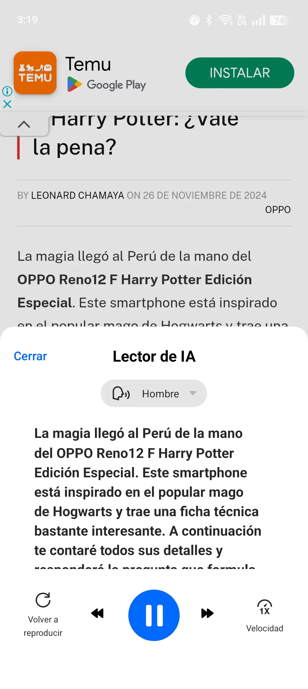 OPPO Reno12 5G - Lector de IA