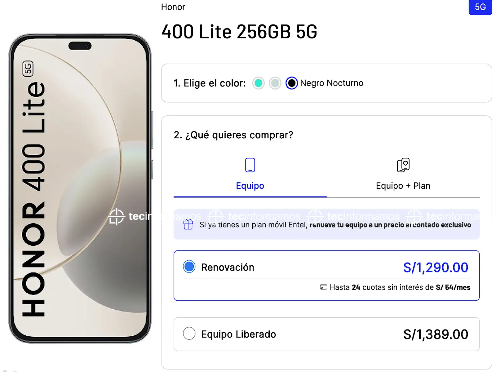 HONOR 400 Lite precio Entel Perú